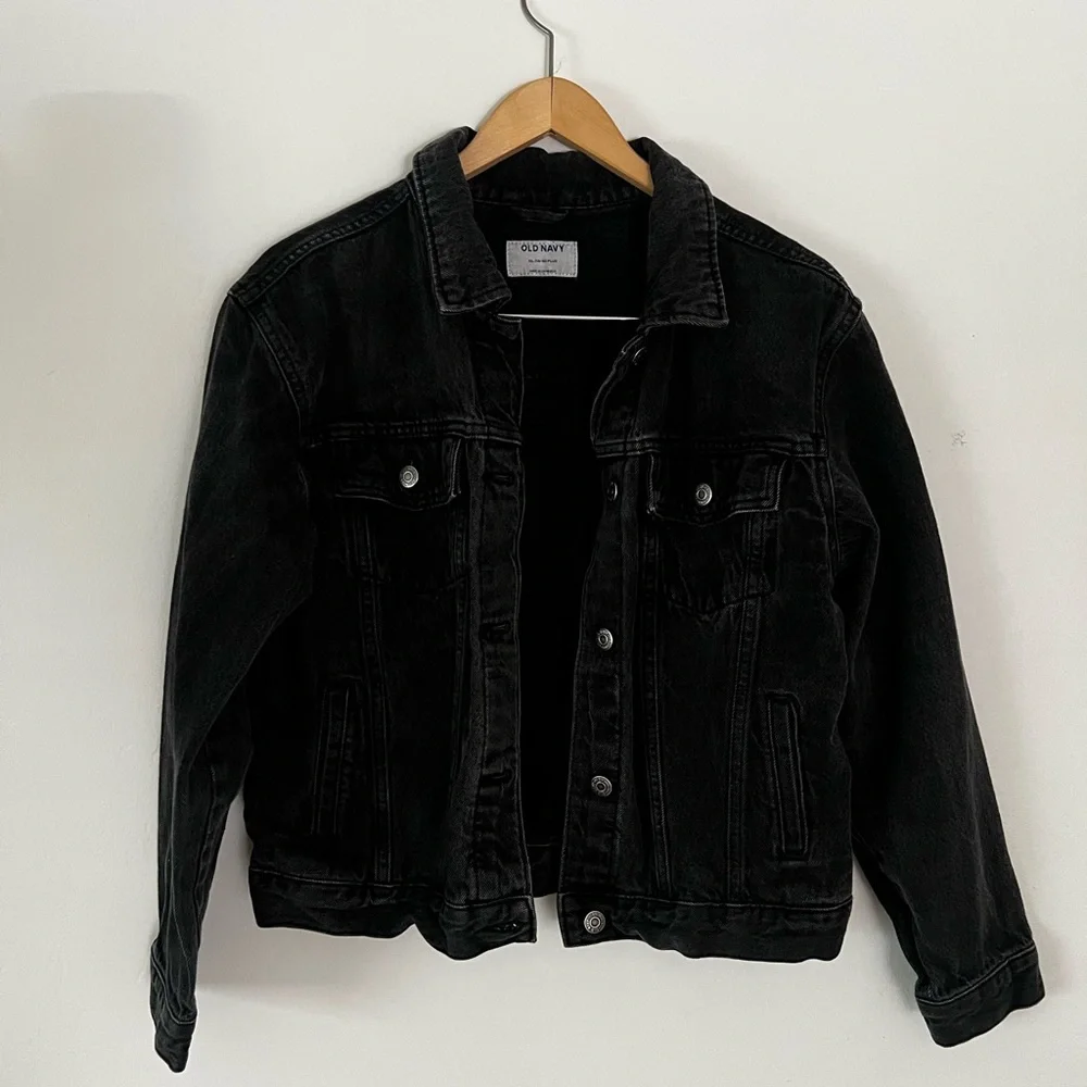 Old Navy Black Kids Denim Jacket with Button Front